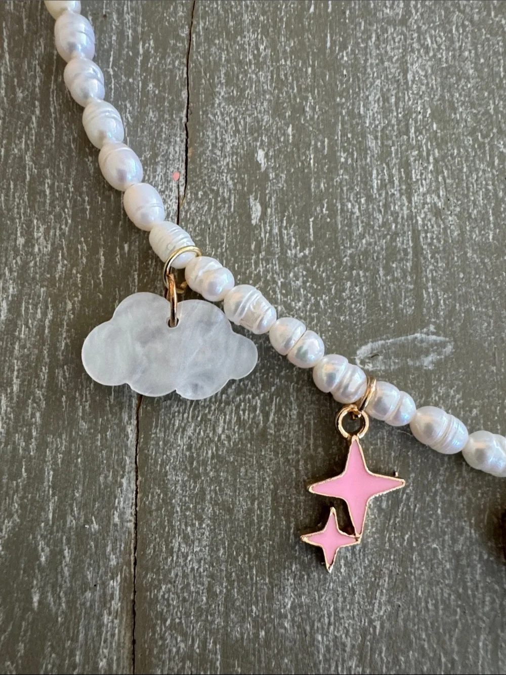 Pearl Bead Charm Necklace with Heart, Butterfly & Floral Charms